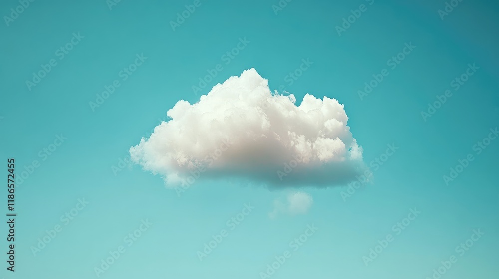 Poster soft fluffy white cloud against a serene turquoise sky creating a tranquil and calming vintage aesth