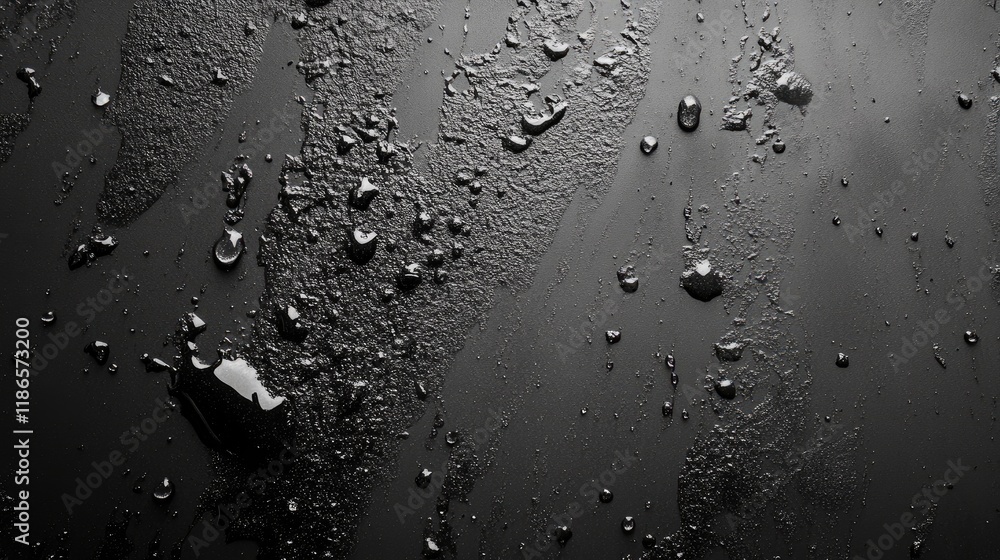 Poster wet sand texture with water droplets after rainfall creating a dynamic natural pattern in a monochro