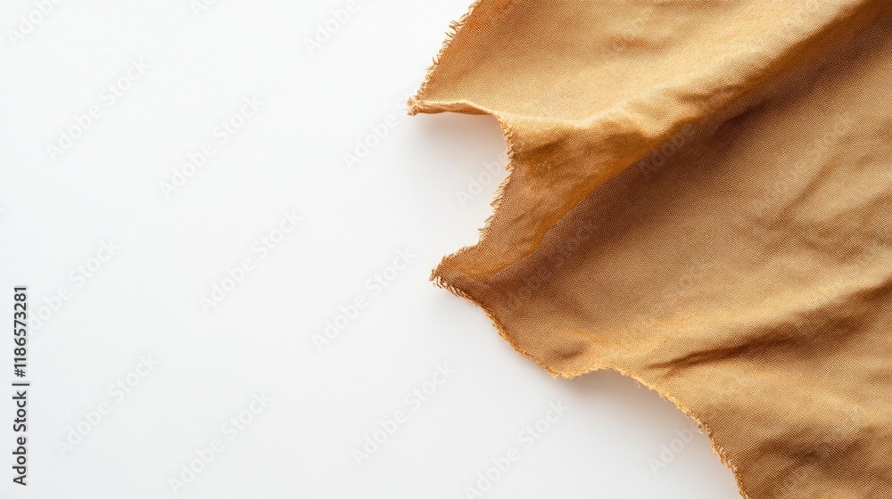 Poster brown vintage fabric swatch with frayed edges displayed on a clean white background showcasing textu