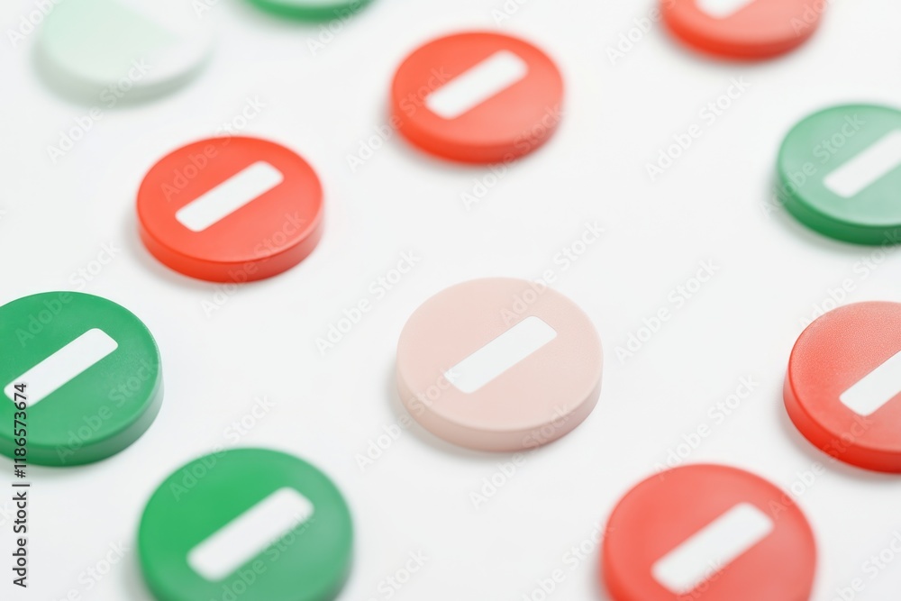 Poster group of colorful push buttons on a plain white surface