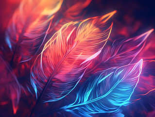 Fototapeta premium Abstract magical glowing neon background with tropical leaves