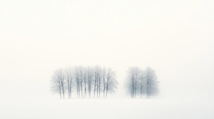 Winter trees in a foggy field