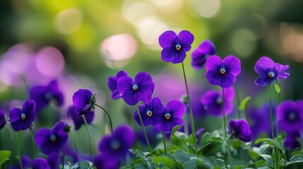 Vibrant violet flowers blooming in a lush garden creating a serene and refreshing natural atmosphere