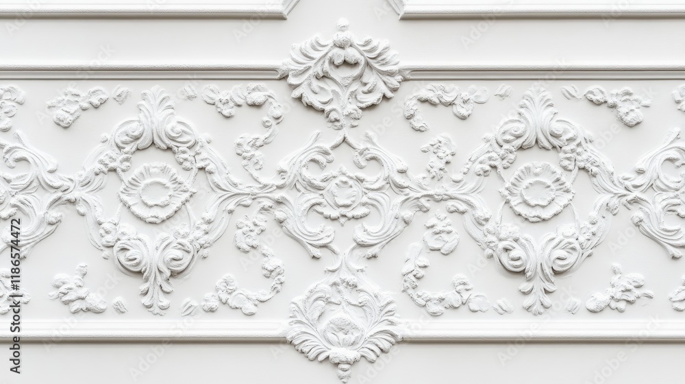 Aufkleber decorative white stucco wall texture with elegant floral patterns for background and design applicat
