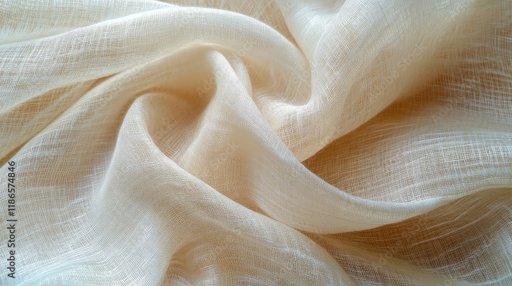 Poster Elegant cream silk fabric close-up showcasing soft texture and delicate weave for backgrounds and textile design projects