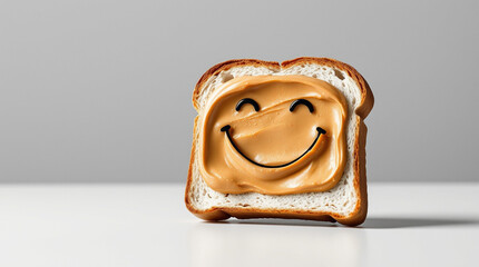 Smiling peanut butter toast. A fun and cheerful image perfect for breakfast, snack, or happy food concepts.