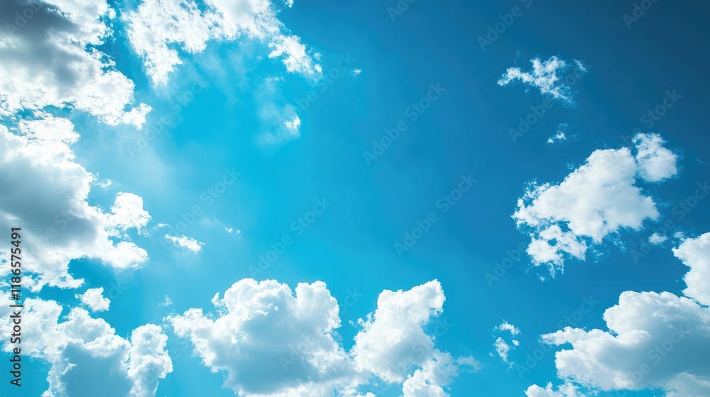 Poster luminous blue sky with fluffy white clouds creating an uplifting and serene atmosphere ideal for nat