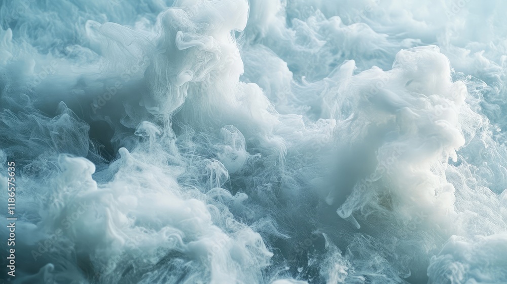 Aufkleber Dynamic dry ice vapor creating mesmerizing white smoke waves and fluid movement in a captivating abstract background.