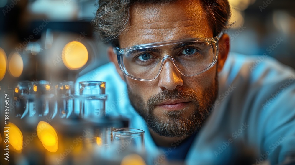 Poster focused scientist in laboratory setting
