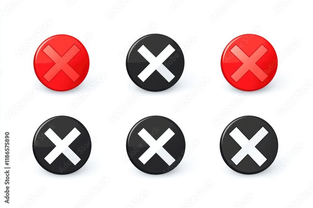 Poster set of four rectangular buttons with red crosses in the center