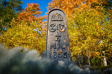 Metal mile stone in Sweden