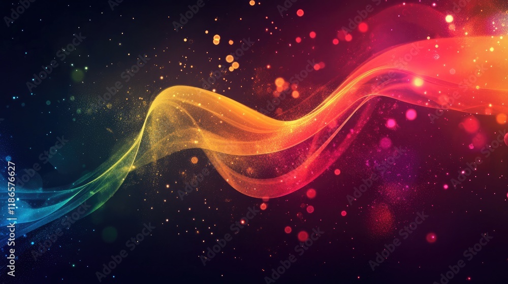 Poster vibrant colorful abstract background with flowing waves and bokeh lights for design and creative pro