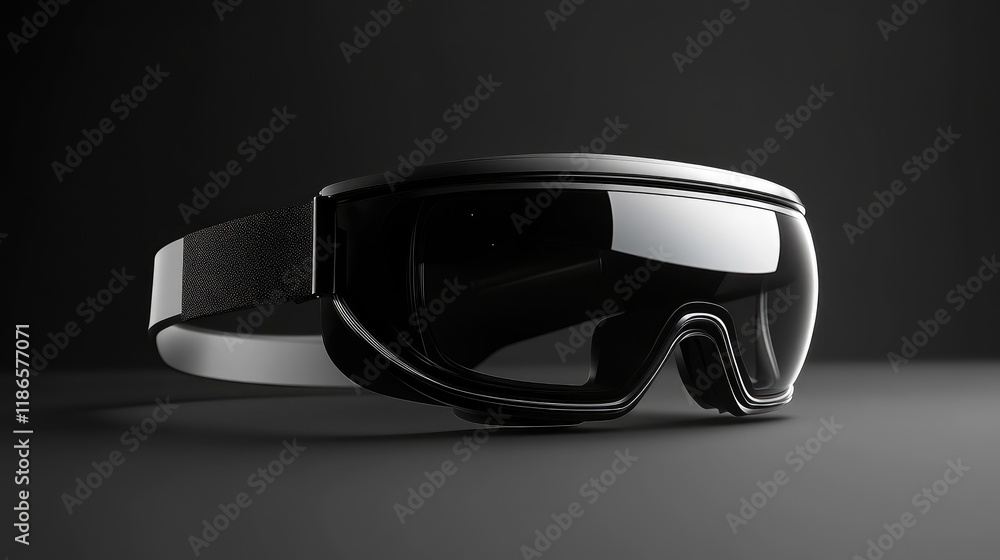 Poster futuristic virtual reality headset on a dark background showcasing innovative technology and design 