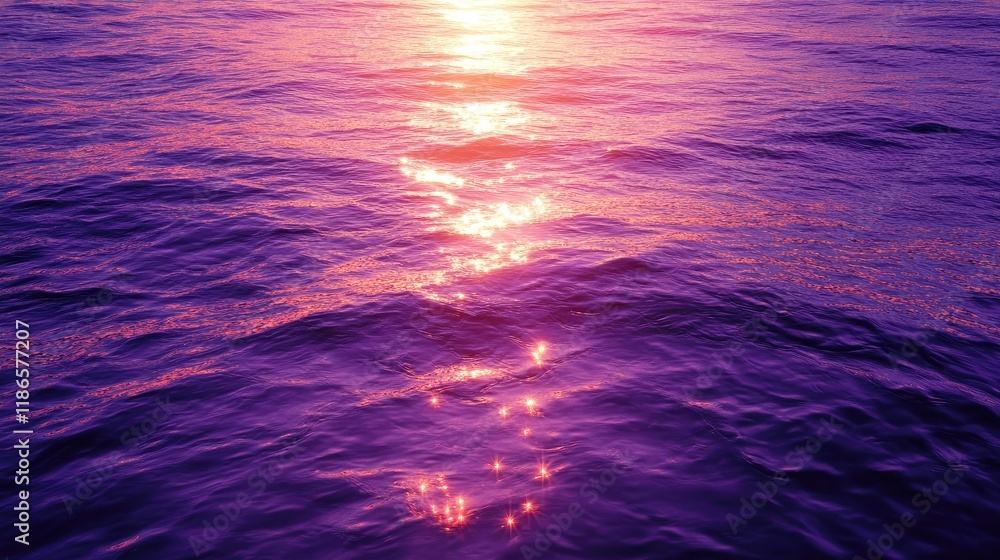Poster violet water surface reflecting sunlight during twilight creating a serene and dreamy atmosphere for