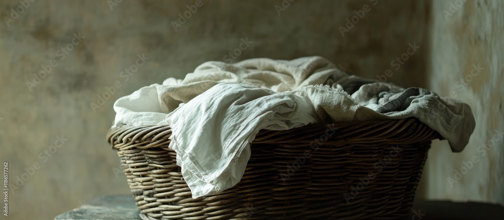 Aufkleber wicker basket with soiled linen offering a practical and rustic storage solution for laundry and hom