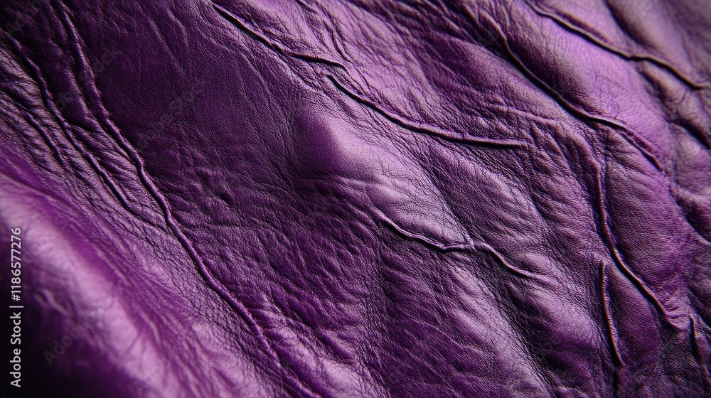 Poster Vibrant violet leather texture showcasing intricate wrinkles and natural patterns for design and artistic applications.
