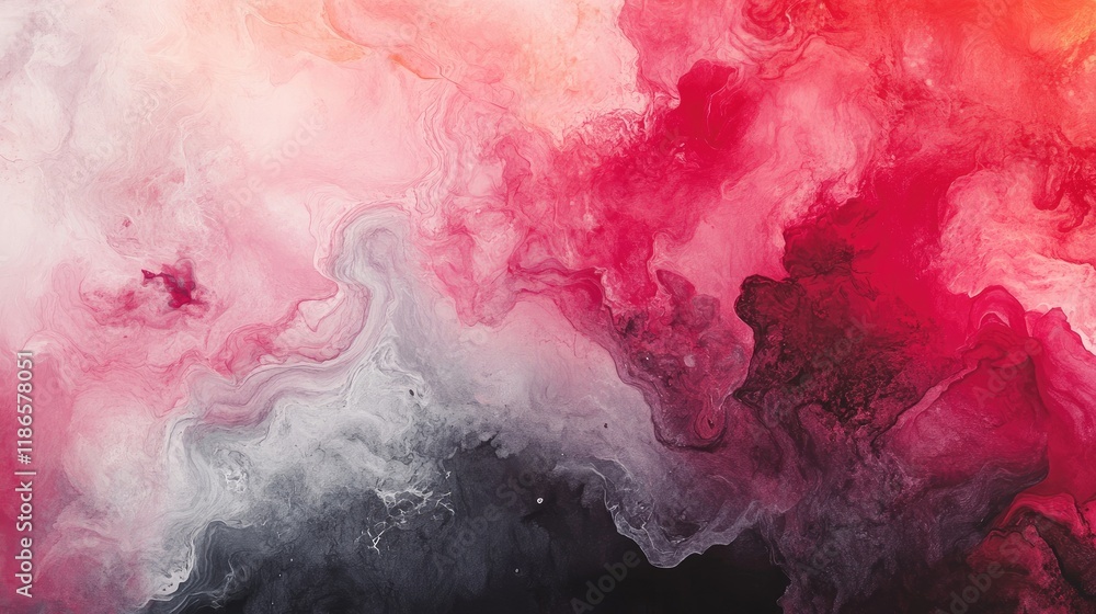 Poster dynamic abstract background featuring rich coral pink marsala red and deep graphite black swirls and