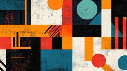Colorful Abstract Geometric Artwork Showcasing Bold Shapes and Textures in a Dynamic Composition