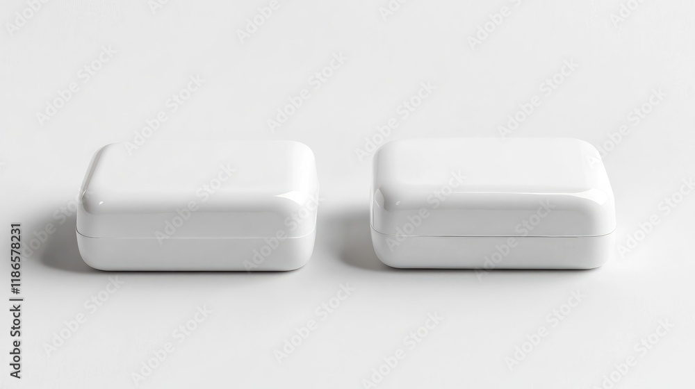 Poster Minimalist white soap package mockup showcasing front and back views on clean white background for branding and design purposes.