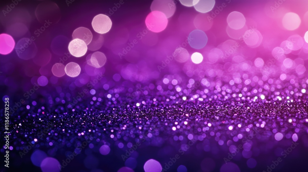 Poster Vibrant violet glitter texture background with bokeh lights creating a dreamy and festive atmosphere for creative design projects.