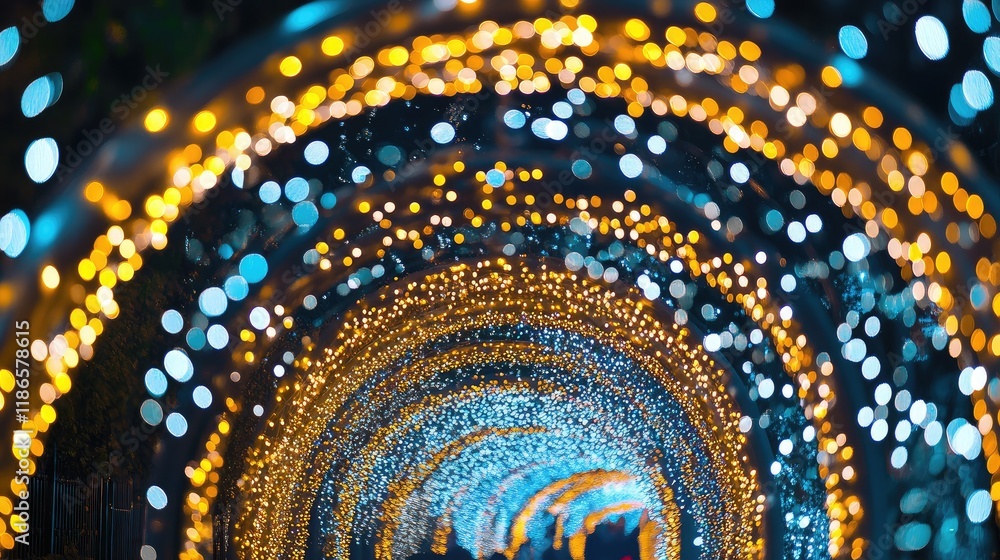 Poster magical bokeh lights tunnel creating an enchanting atmosphere for celebrations and events