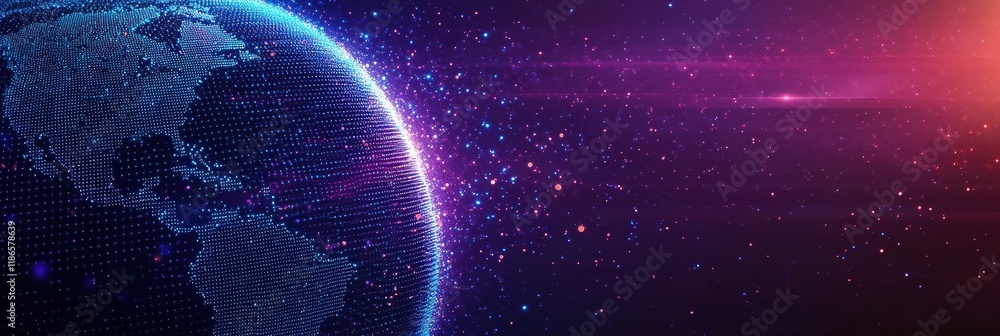 Poster stunning digital visualization of earth with abstract cosmic background and starry elements for mode