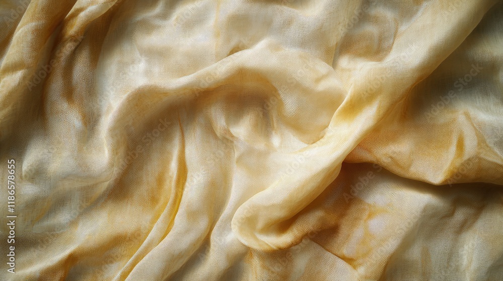 Poster soft golden vintage fabric texture with flowing, elegant folds ideal for backgrounds and textiles in