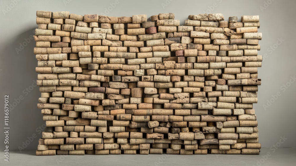 Poster corks creatively stacked to form a textured wall background showcasing natural material and rustic d