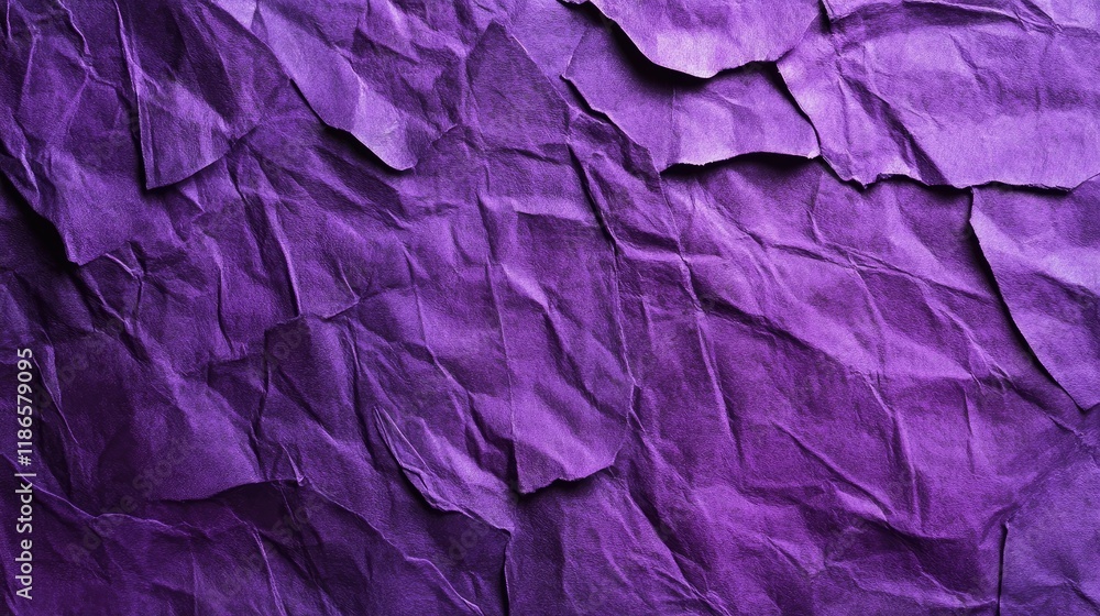 Poster Crinkled violet paper texture with deep purple hues creating a vibrant background for creative projects and designs.