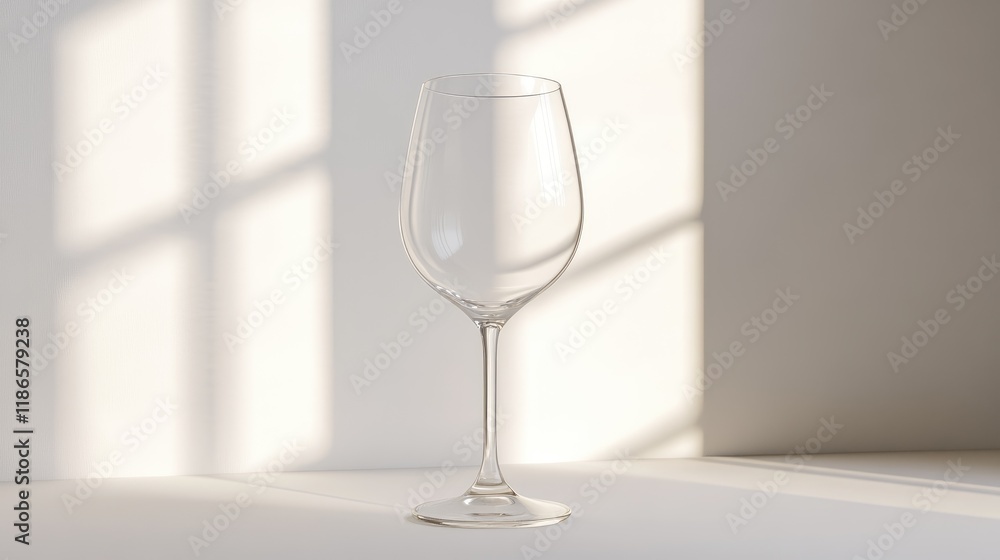 Poster elegant empty wine glass casting shadows on a white background showcasing simplicity and sophisticat