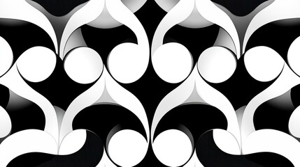 Abstract black and white seamless pattern with circular and curved shapes, creating a 3D effect.