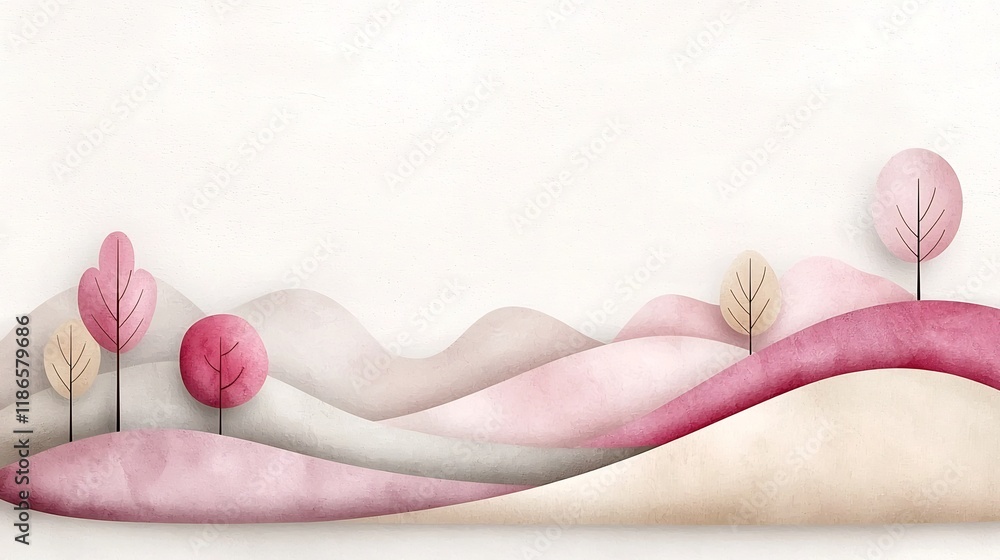 Poster soothing pastel gradient landscape in soft pink and gentle beige tones creating a calming and inviti