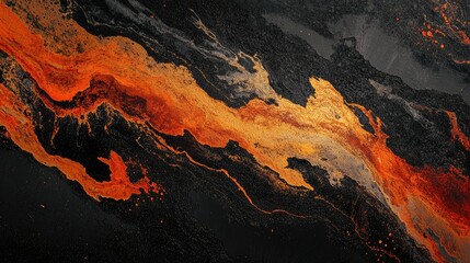 Vibrant Abstract Volcanic Landscape in Red Orange and Black Tones with Fluid Dynamics and Textured Detail
