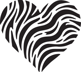 A stylish silhouette vector design of a heart with a classic zebra stripe pattern, perfect for trendy, animal print-inspired projects. © MdSumon