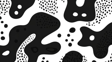 Abstract black and white pattern with organic shapes and dots.
