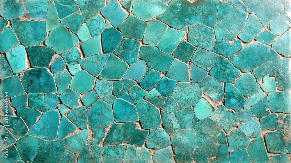 Poster turquoise mosaic tile surface with abstract pattern and textured background ideal for design project