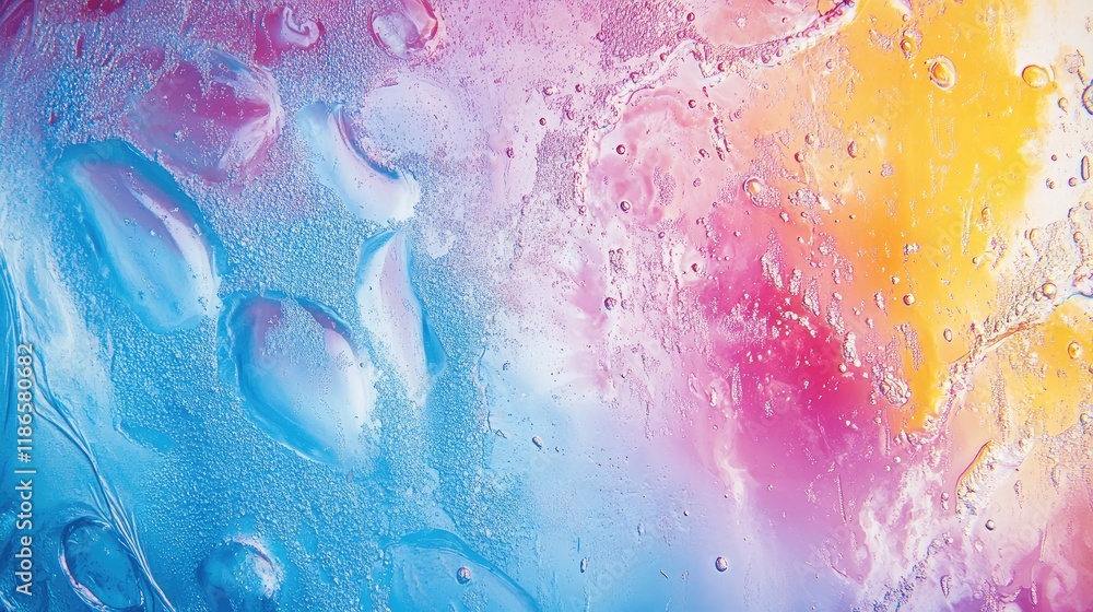 Poster vibrant abstract icy backdrop featuring colorful gradients and geometric patterns with textured bubb