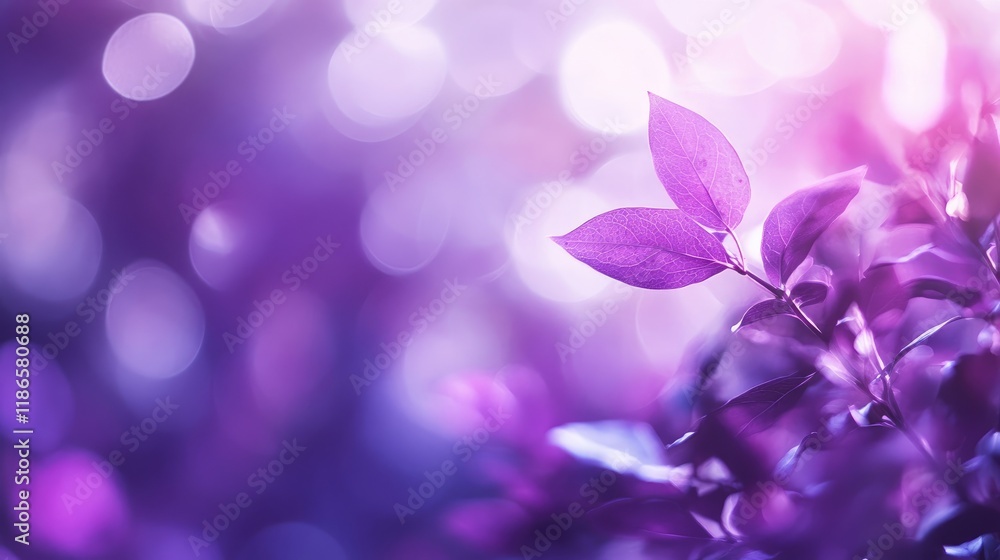 Poster vibrant violet purple bokeh background with softly blurred leaves creating an ethereal natural ambia