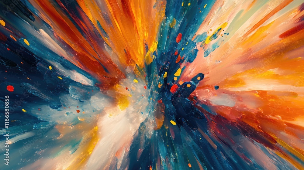 Poster dynamic abstract explosion of colorful splashes with bold hues and energetic movement representing c