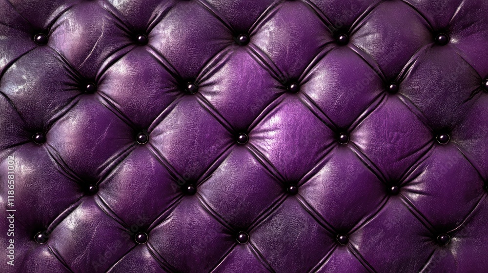 Poster textured violet leather upholstery with a diamond tufted pattern and glossy finish suitable for inte