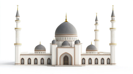 Fototapeta premium Majestic White Mosque Architectural Render Islamic Building Dome Minarets 3D Model