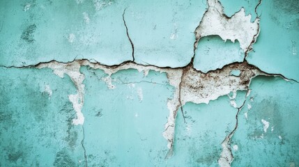 Obraz premium Turquoise blue vintage wall texture featuring distressing cracks and vignette for artistic background designs