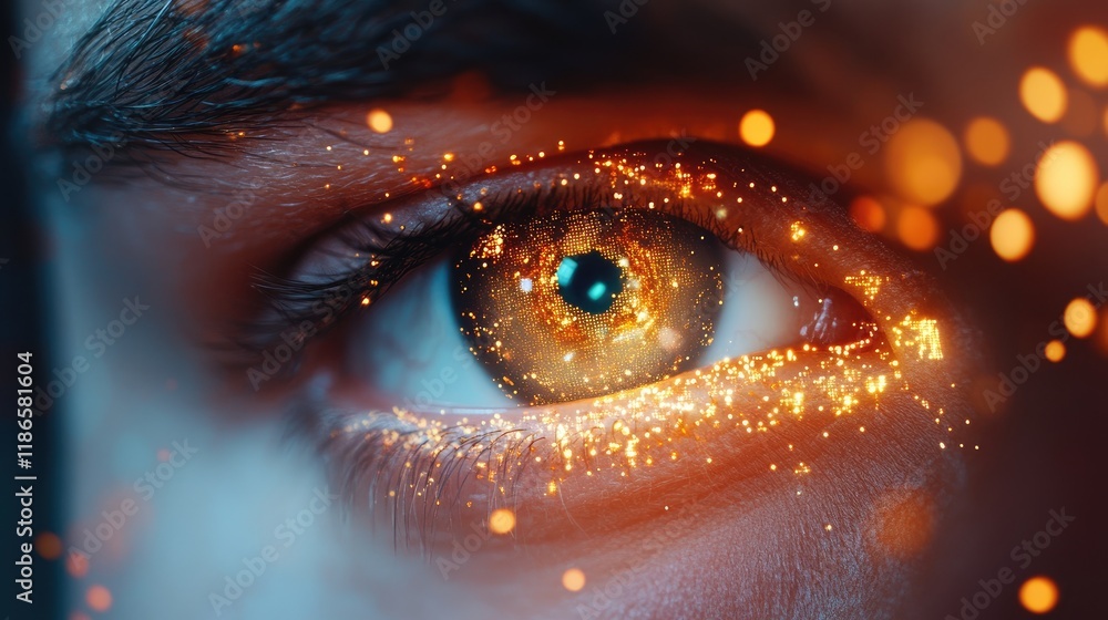 Aufkleber High Tech Digital Eye Symbolizing Insight Monitoring and Innovation with Glowing Effects and Contemporary Graphics in Close Up View