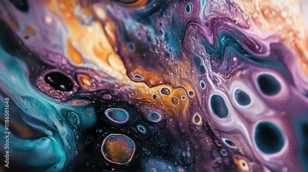 Poster abstract close-up oil painting with vibrant colors and dynamic textures showcasing fluid art and int