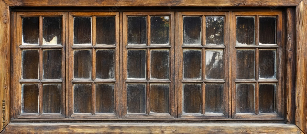 Poster rustic vintage window with square glass panes set in a weathered wooden frame showcasing charming ar
