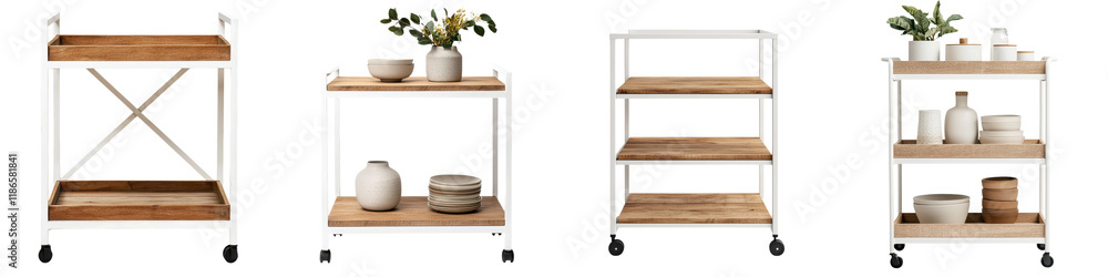 Poster stylish and versatile open shelving units on wheels for organizing and displaying items in home offi