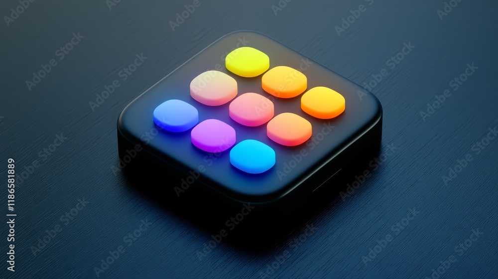 Aufkleber closeup of a square button on table, detailed view of texture and design closeup