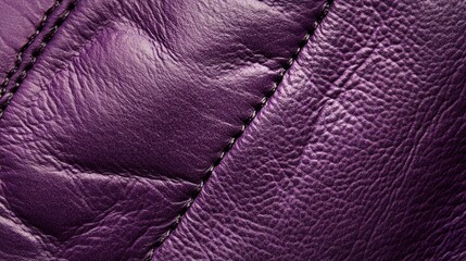 Violet leather texture closeup showing detailed seam and rich surface characteristics for fashion and design backgrounds