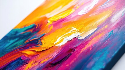 Vibrant Abstract Canvas Painting With Rich Texture and Bold Colors in Close Up Perspective