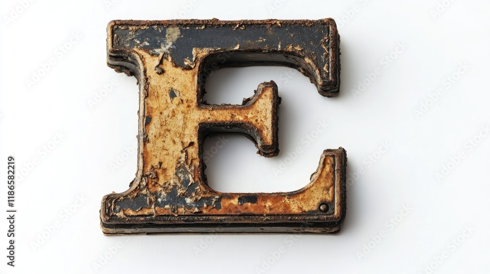 Poster Vintage typewriter letter E with distressed texture isolated on white background showcasing classic typography and retro design elements